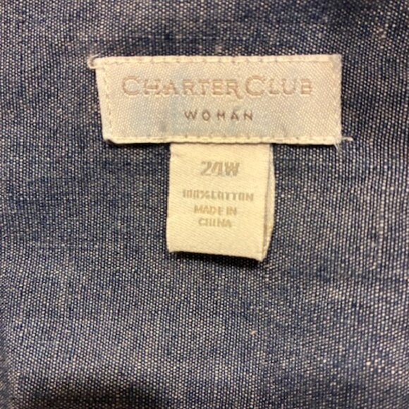 Charter Club Women's Light-Wash Cotton Blue Chambray Denim Blazer Jacket Sz 24W - Picture 7 of 12